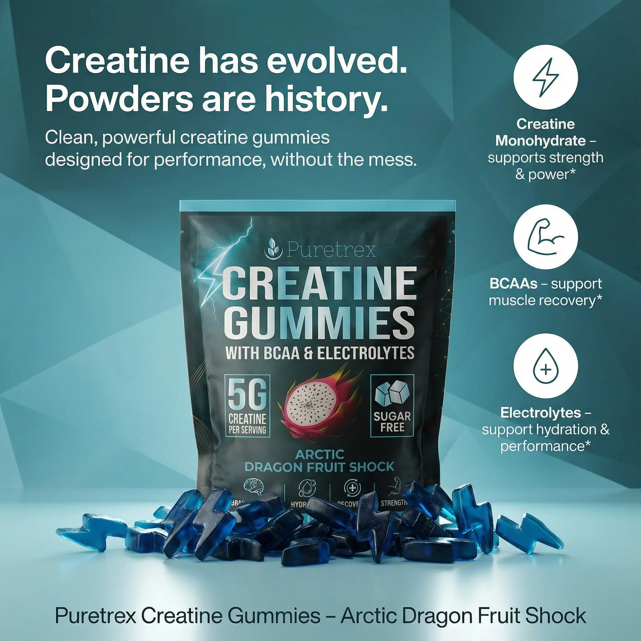 5g Creatine Gummies + BCAA & Electrolytes – Arctic Dragon Fruit Shock - Image 3