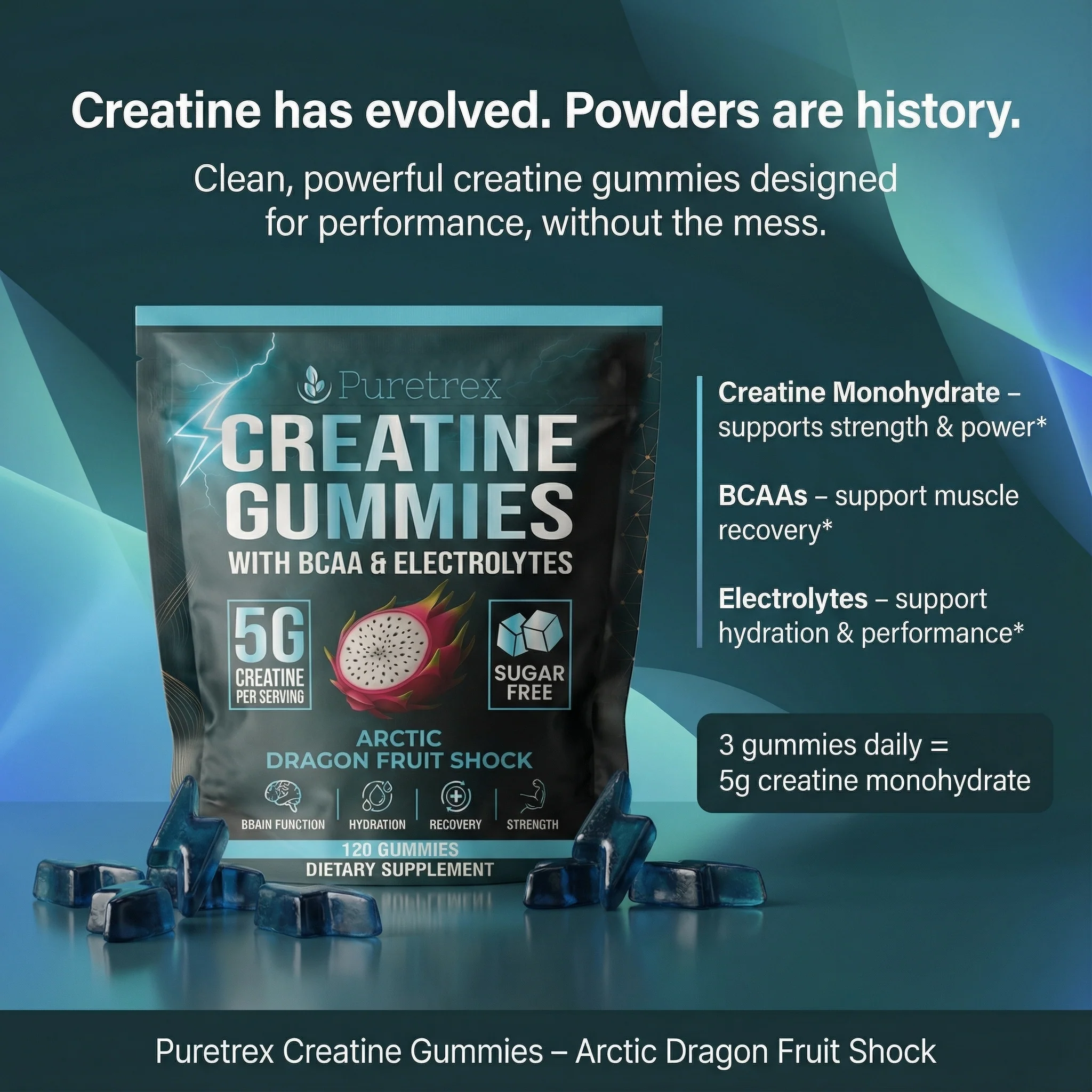 5g Creatine Gummies + BCAA & Electrolytes – Arctic Dragon Fruit Shock - Image 8