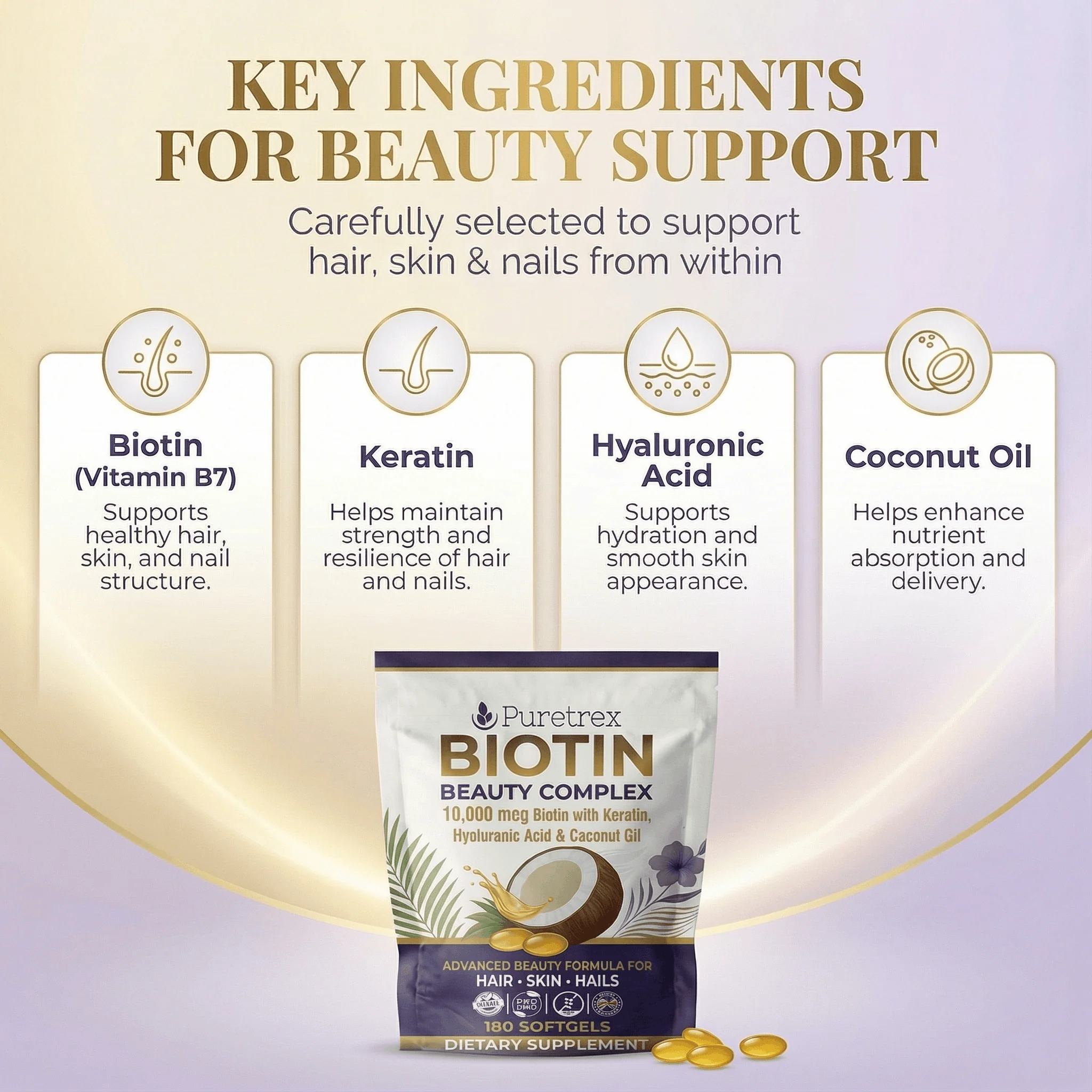 Biotin Beauty Complex 10,000µg – Keratin, Hyaluronic Acid & Bamboo Extract - Image 3