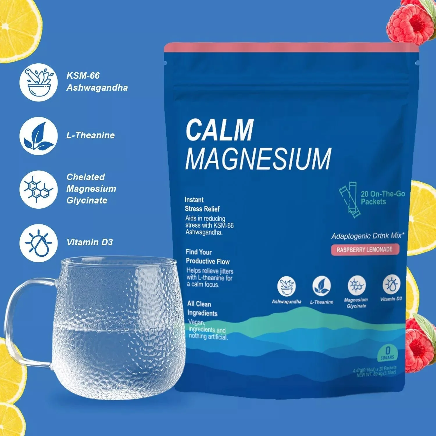 Calm Magnesium Drink Mix – Raspberry Lemonade with KSM-66® Ashwagandha - Image 4