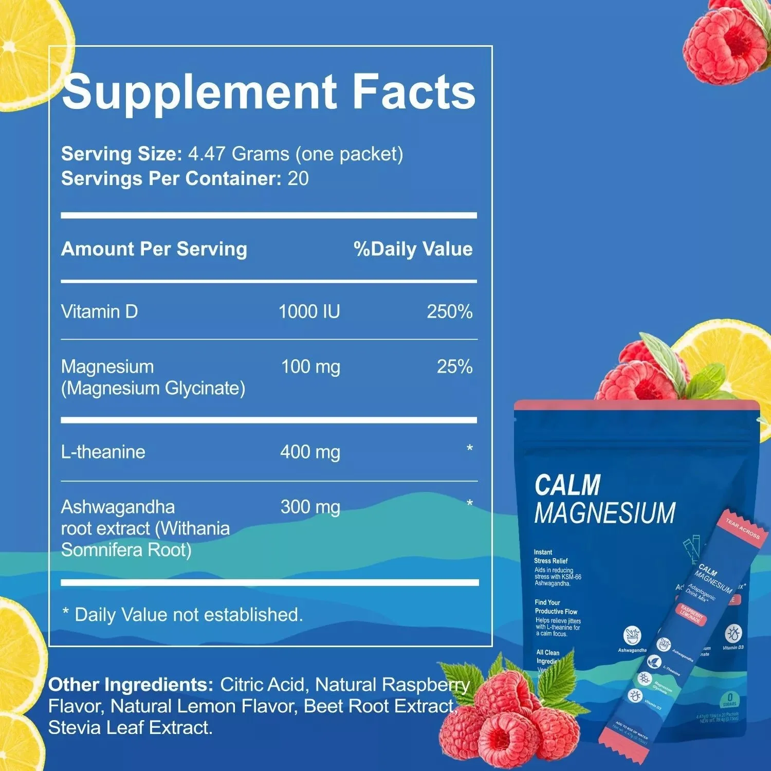 Calm Magnesium Drink Mix – Raspberry Lemonade with KSM-66® Ashwagandha - Image 5