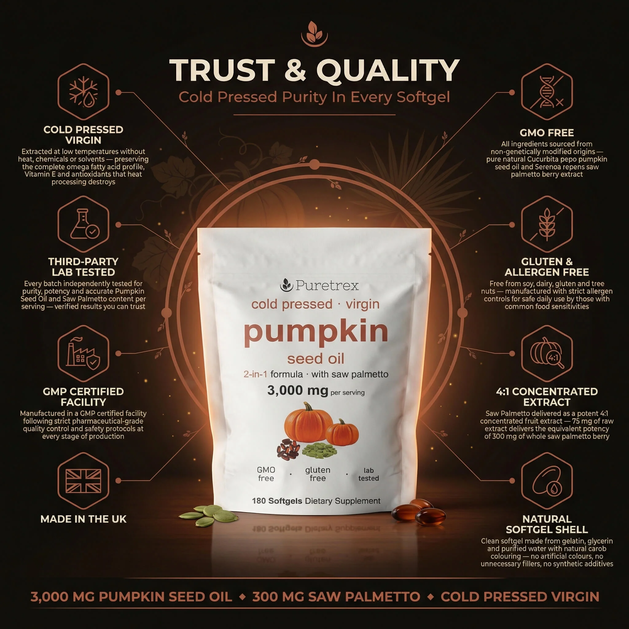 Cold Pressed Pumpkin Seed Oil & Saw Palmetto – Virgin Oil Softgels - Image 7
