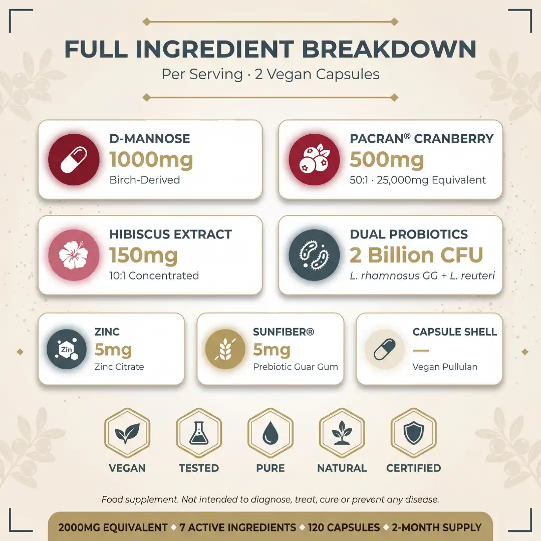 D-Mannose Complex – Cranberry, Hibiscus, Probiotics & Zinc - Image 3