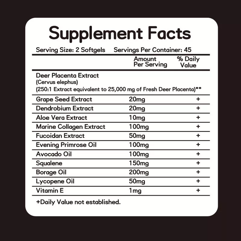 Deer Placenta Softgels 25,000mg – Collagen & Grape Seed Beauty Complex - Image 4