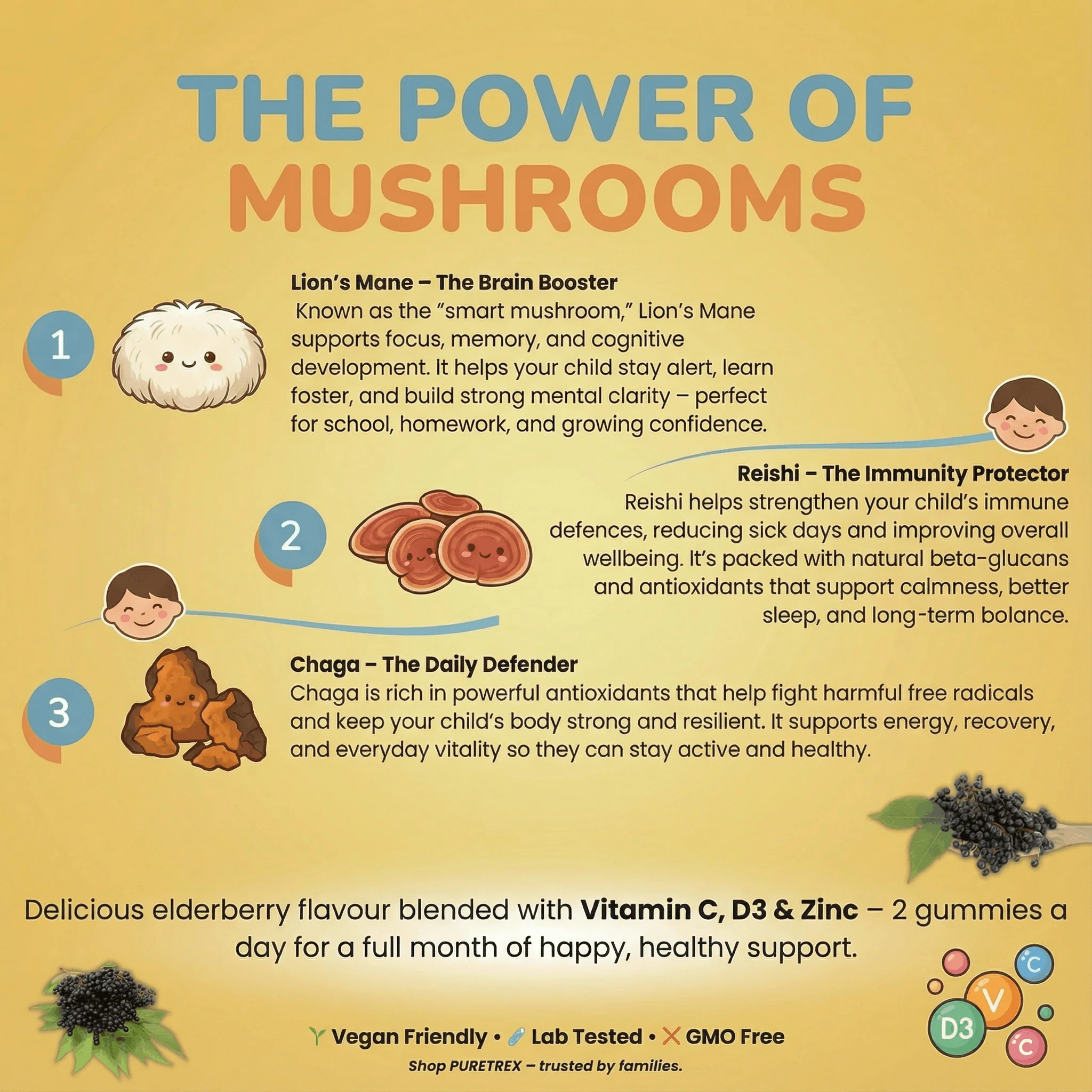 Kids Mushroom Gummies – Vitamin C, D3 & Zinc - Image 3