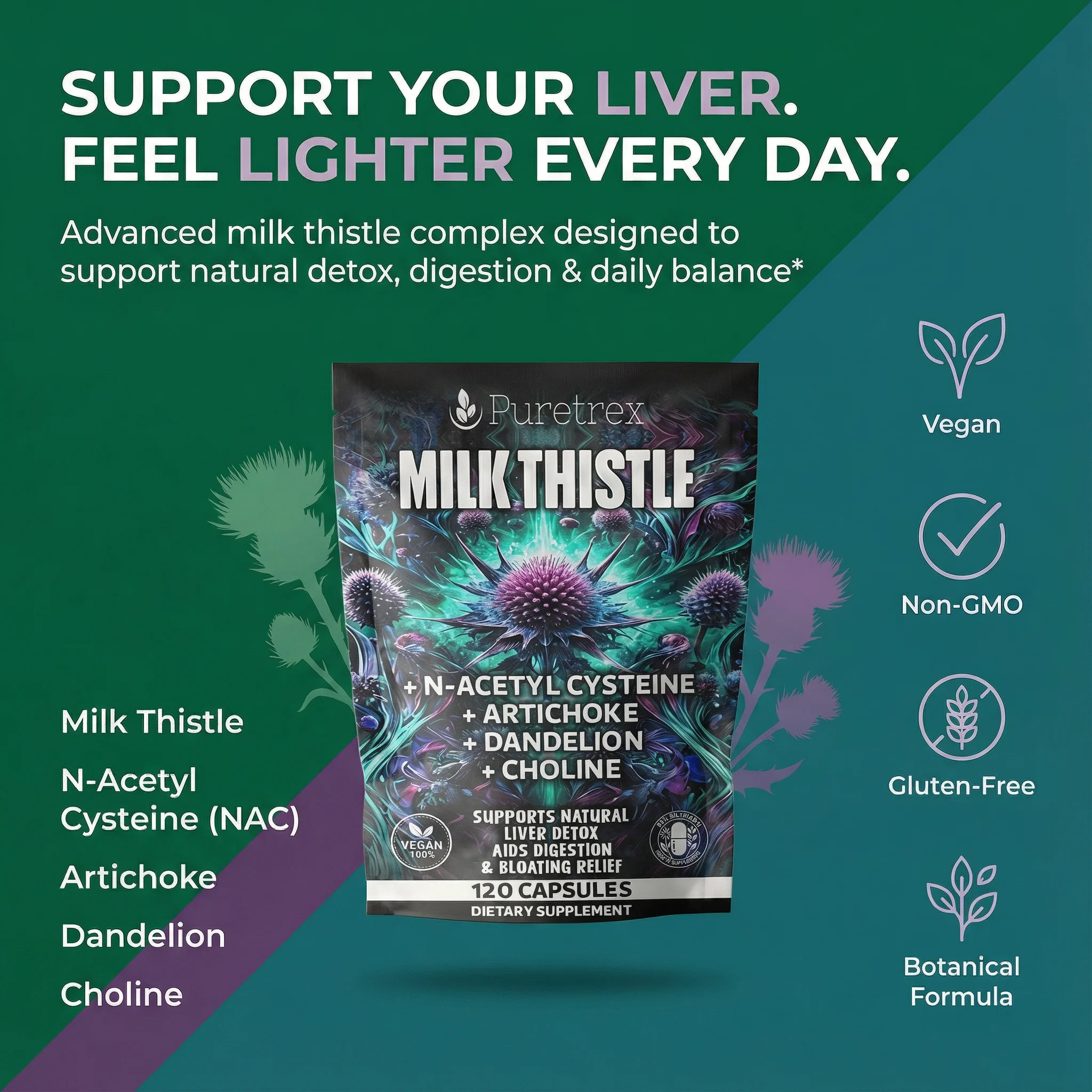 Milk Thistle Complex – 80% Silymarin Extract + NAC, Artichoke & Choline - Image 7