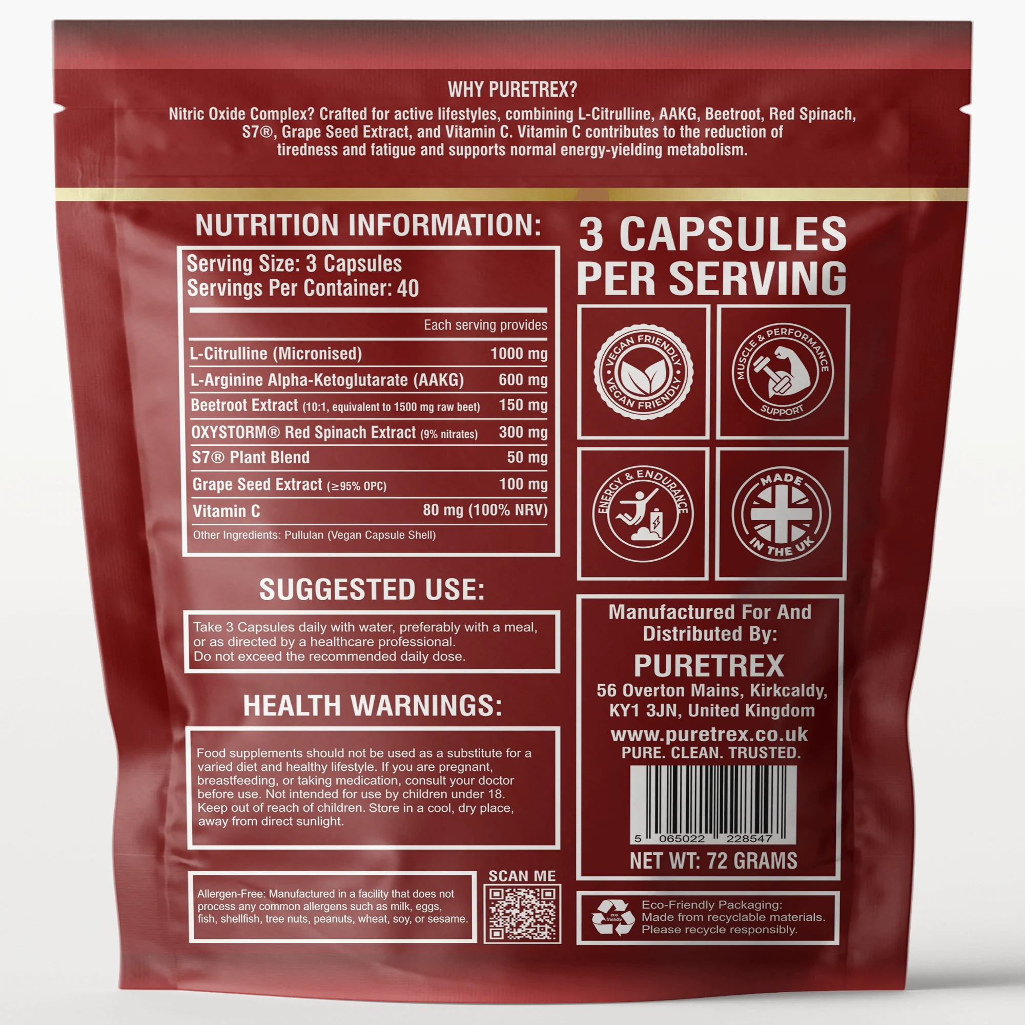 Nitric Oxide Complex 3000mg+ – L-Citrulline, AAKG, Beetroot & S7® - Image 5
