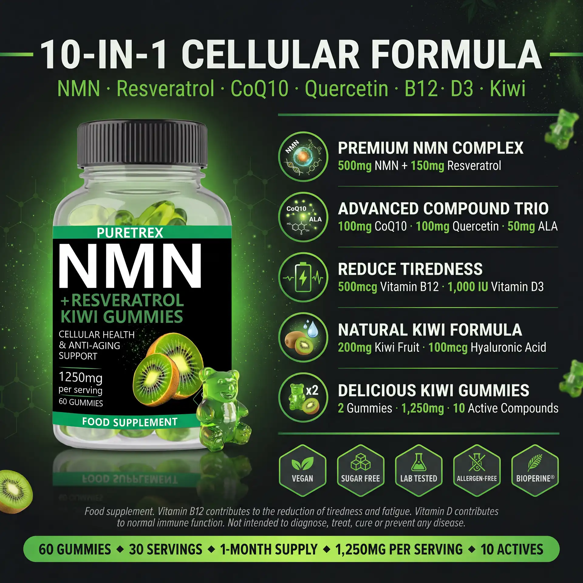 NMN + Resveratrol Kiwi Gummies – NAD+ Support with CoQ10 & Vitamin D3 - Image 4