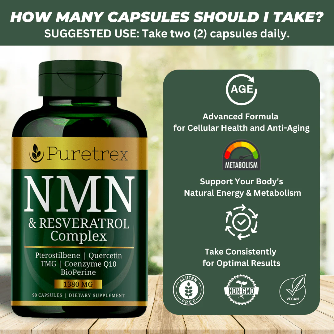 NMN & Resveratrol Complex 1380mg – CoQ10 & BioPerine® Capsules - Image 3