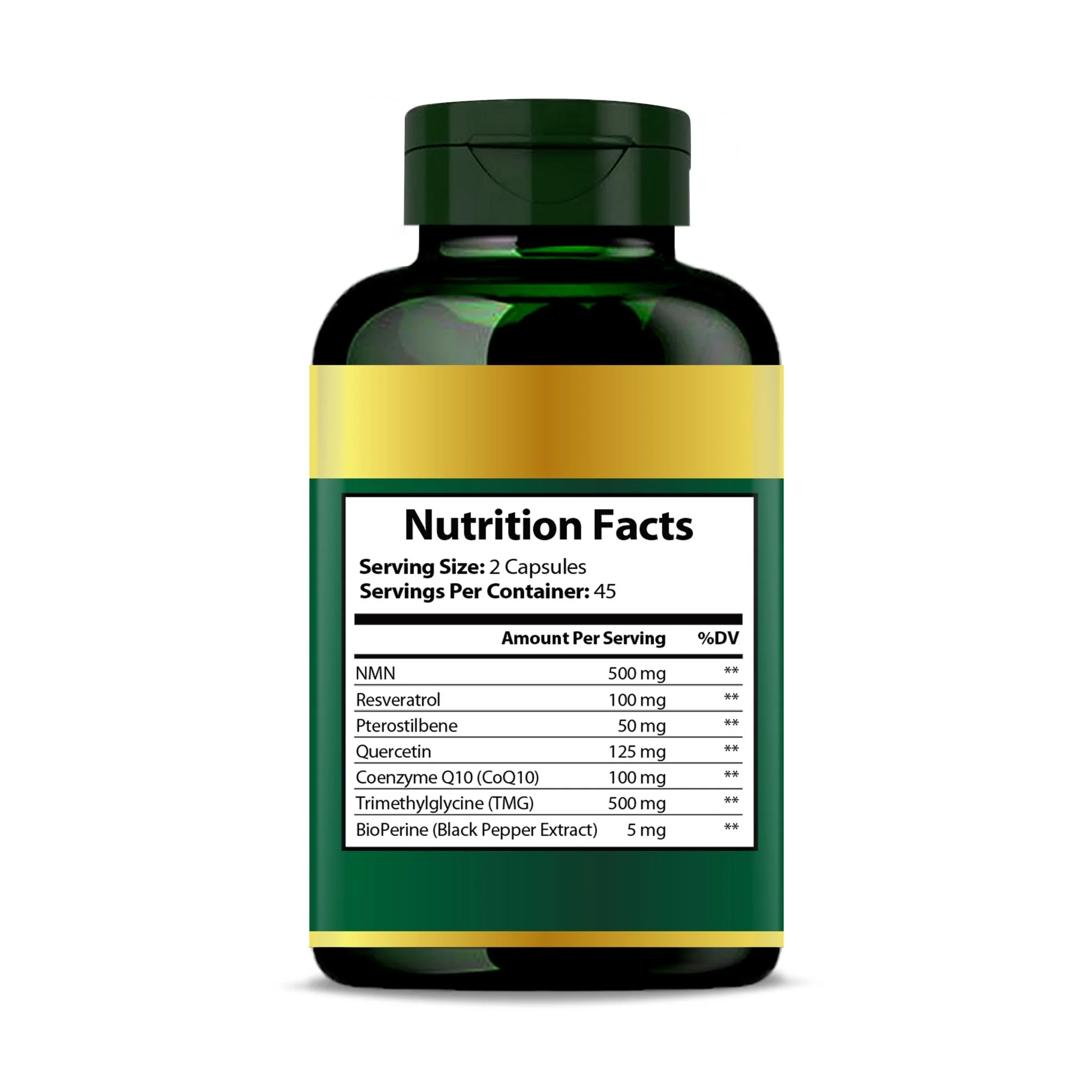 NMN & Resveratrol Complex 1380mg – CoQ10 & BioPerine® Capsules - Image 6