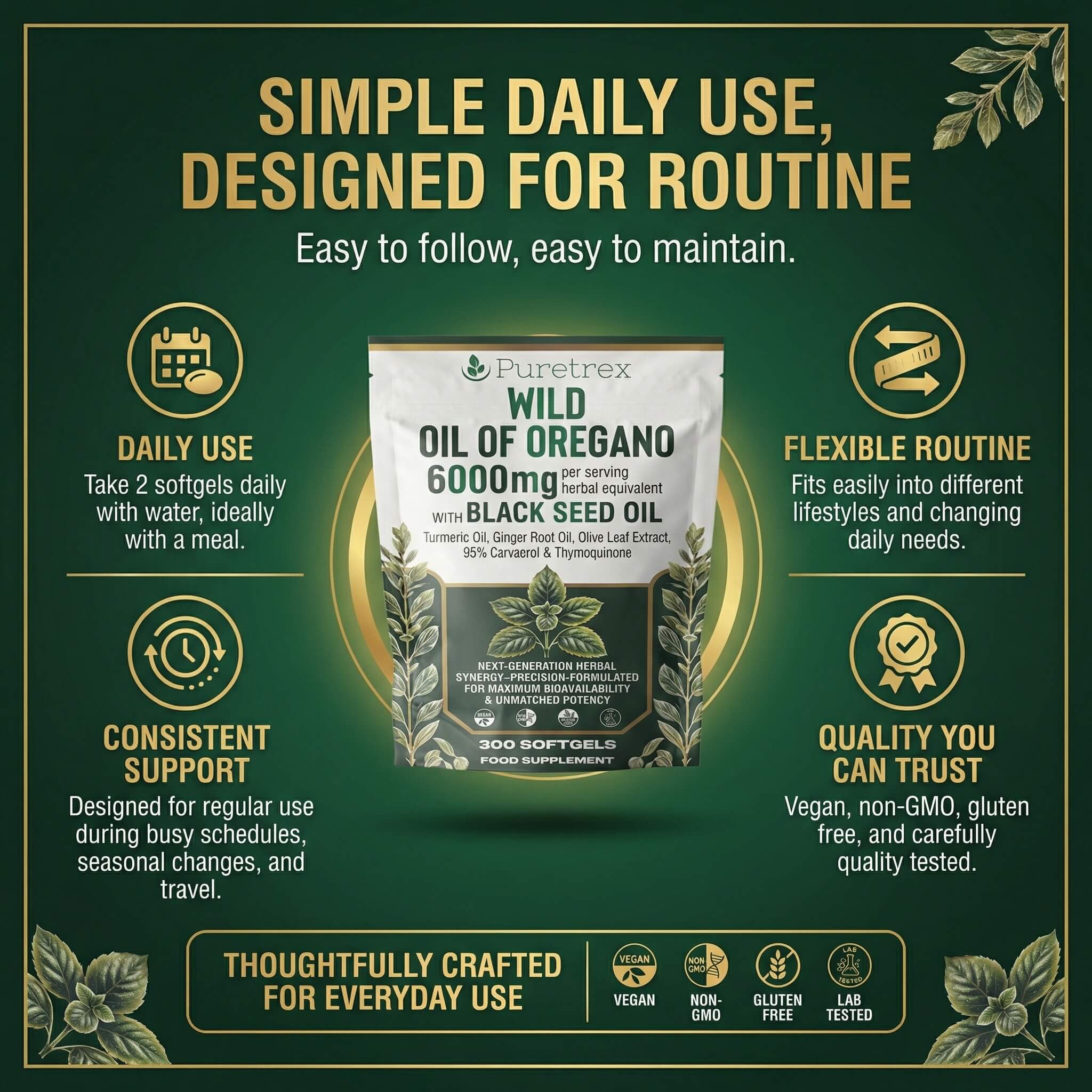 Wild Oil of Oregano 6000mg — 95% Carvacrol with Black Seed Oil | 300 Softgels - Image 5