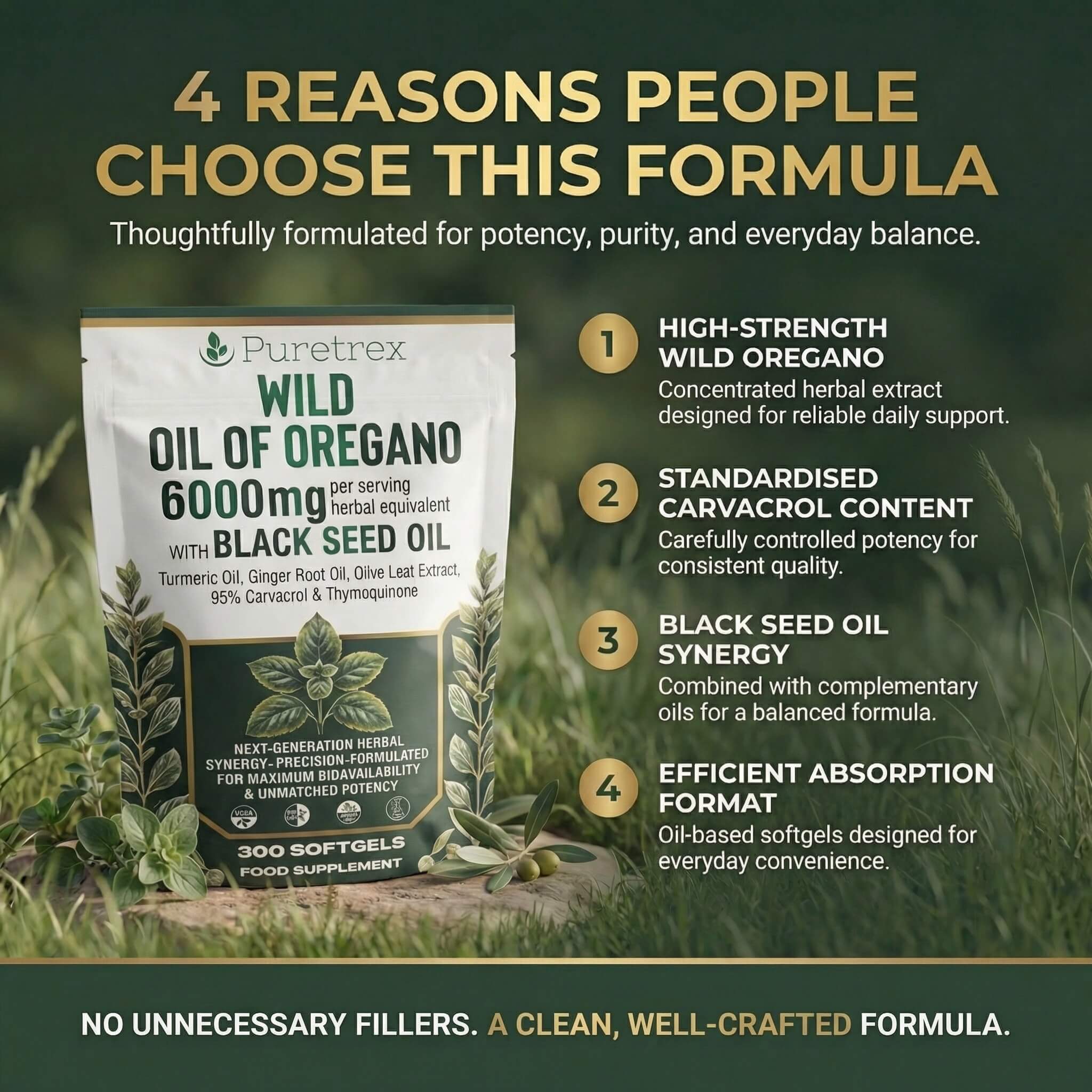 Wild Oil of Oregano 6000mg — 95% Carvacrol with Black Seed Oil | 300 Softgels - Image 7