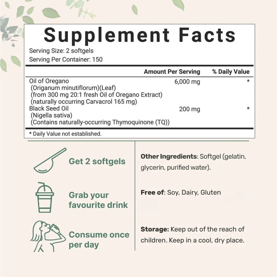 Oil of Oregano & Black Seed Oil Softgels – 6000mg Wild Oregano - Image 5