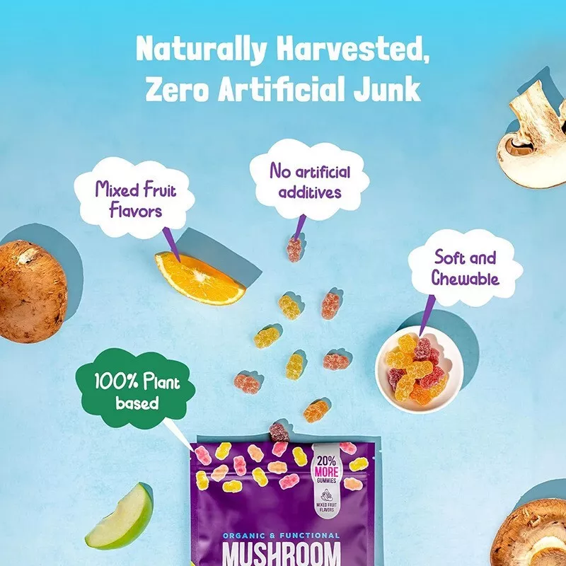 Organic Mushroom Gummies 8-in-1 – Ashwagandha & Functional Mushroom Blend - Image 3