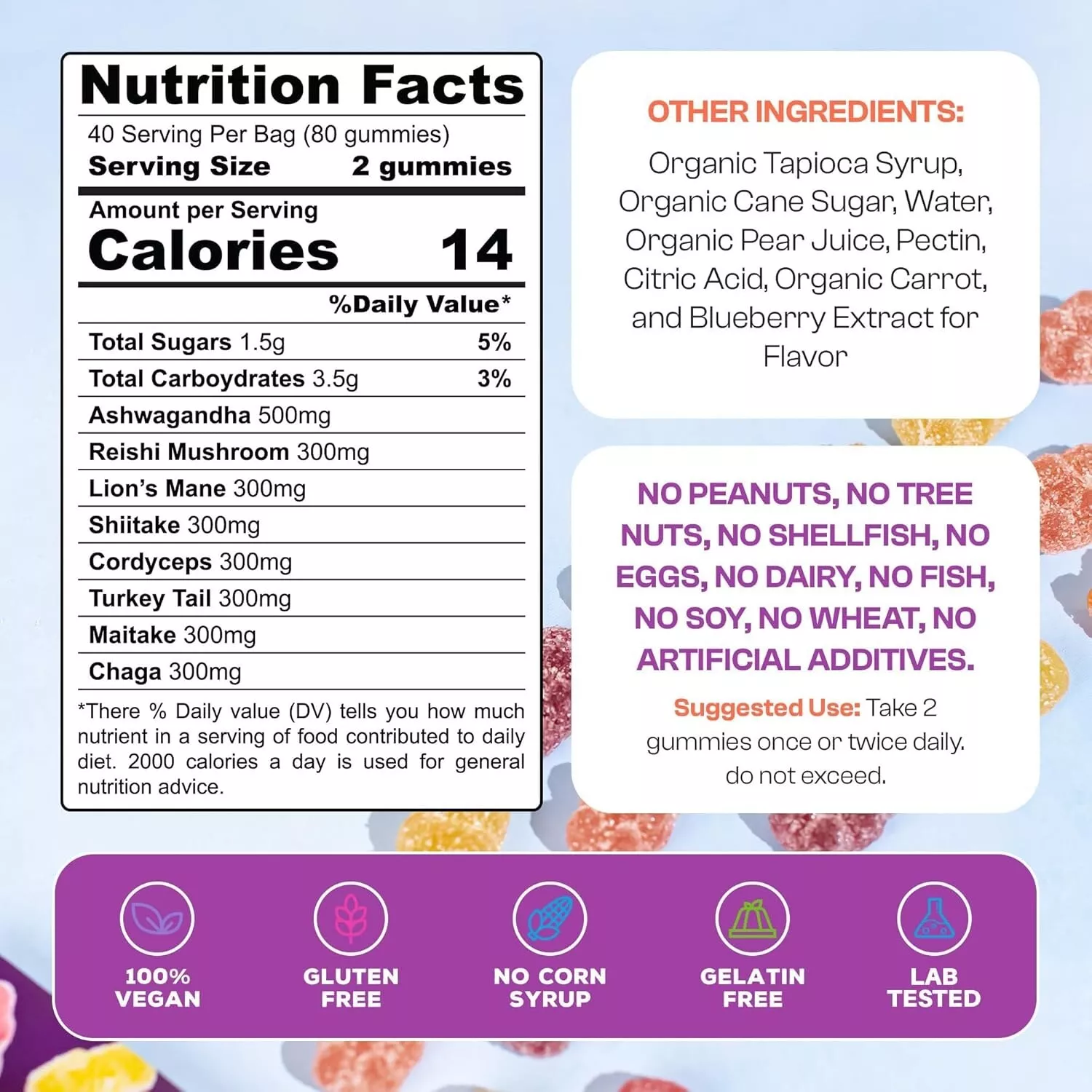 Organic Mushroom Gummies 8-in-1 – Ashwagandha & Functional Mushroom Blend - Image 4