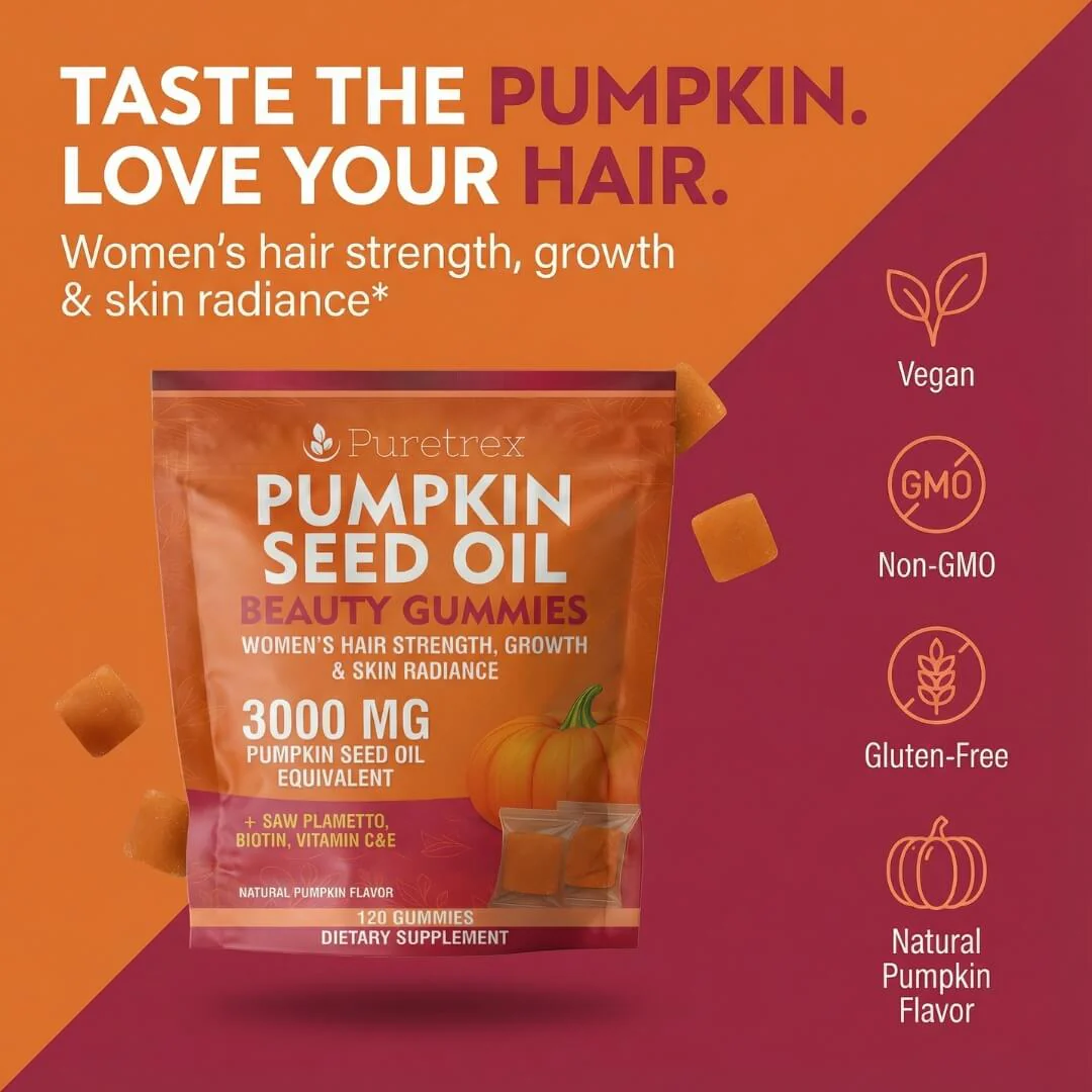 Pumpkin Seed Oil Gummies for Women – Hair & Skin Formula with Biotin & Saw Palmetto - Image 6