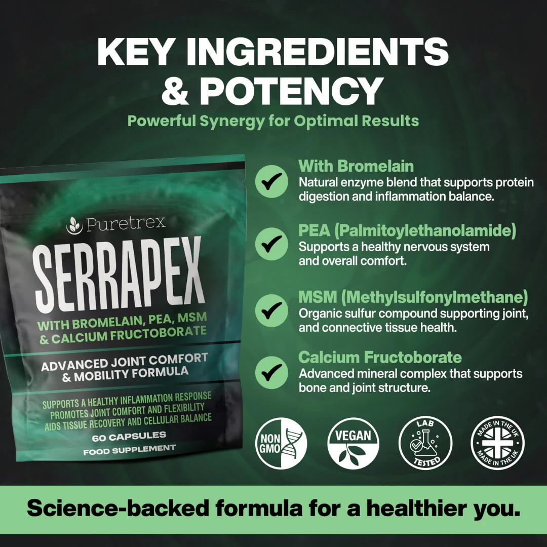 Serrapex – Enzyme & Nutrient Complex with Bromelain, PEA, MSM & Calcium Fructoborate - Image 4
