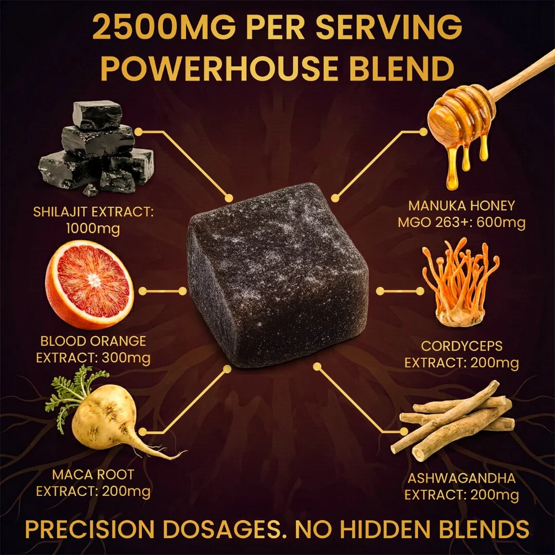 Shilajit Gummies – Manuka Honey & Blood Orange with Ashwagandha & Cordyceps - Image 4