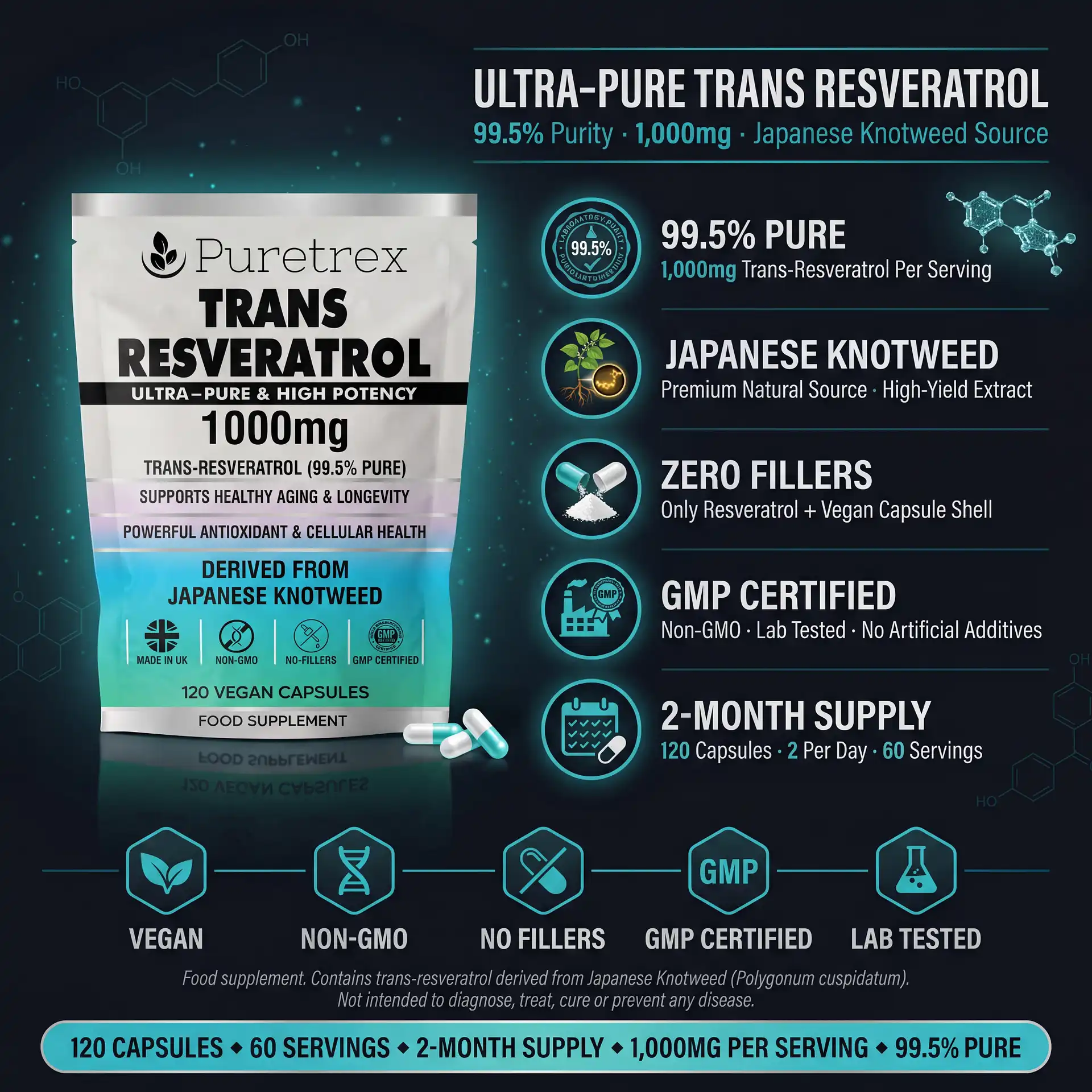 Trans-Resveratrol 1000mg – 99.5% Pure Japanese Knotweed Extract - Image 2
