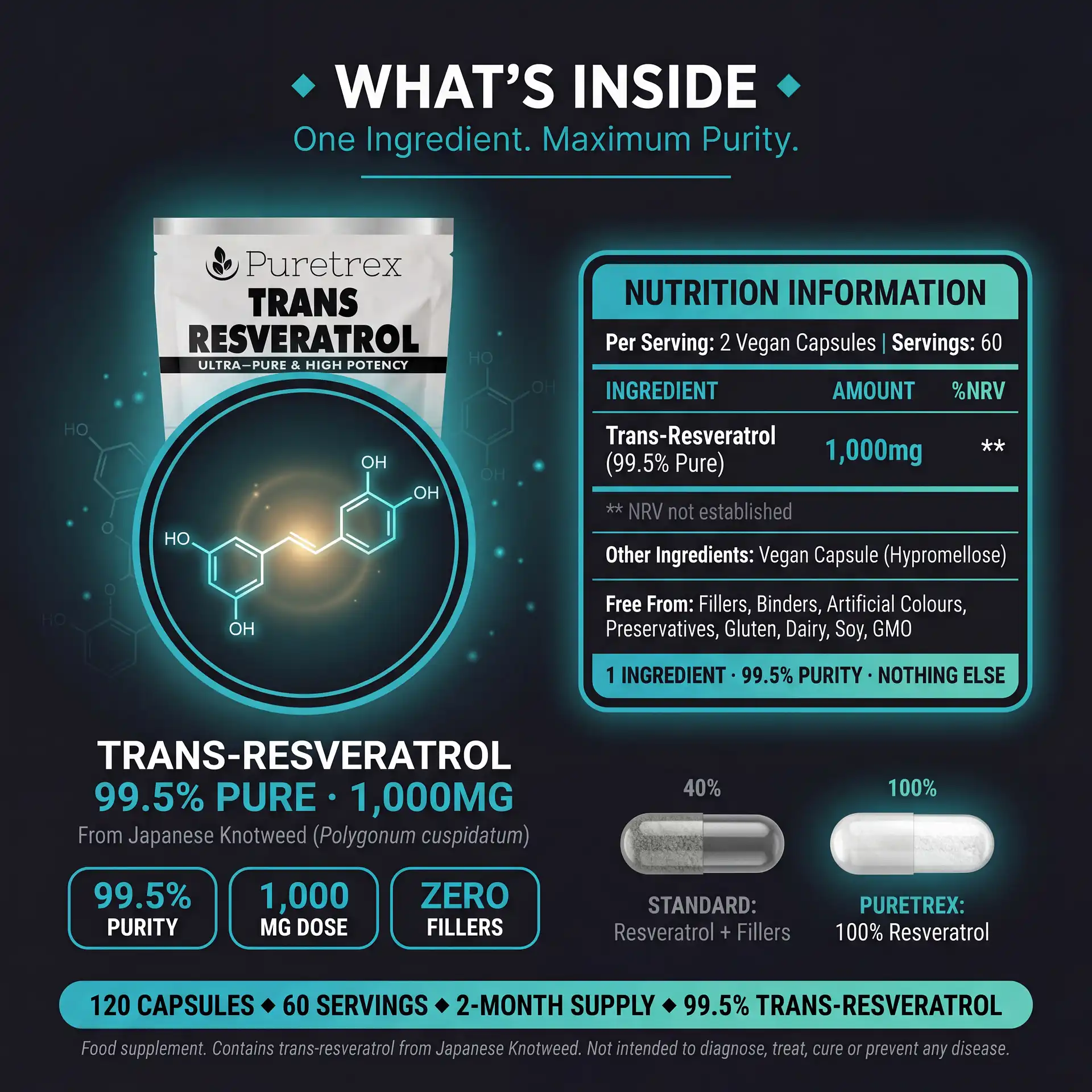 Trans-Resveratrol 1000mg – 99.5% Pure Japanese Knotweed Extract - Image 3